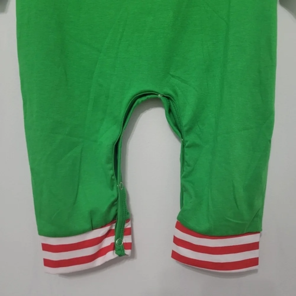Toddler‎ Kids Santa Christmas Bodysuit Green White Red Stripe Size 2T Unisex